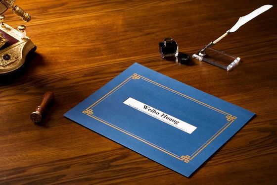Het Dossierhouder van het perkament Materiële Certificaat, Gouden Folie Hete het Stempelen Certificaatdekking